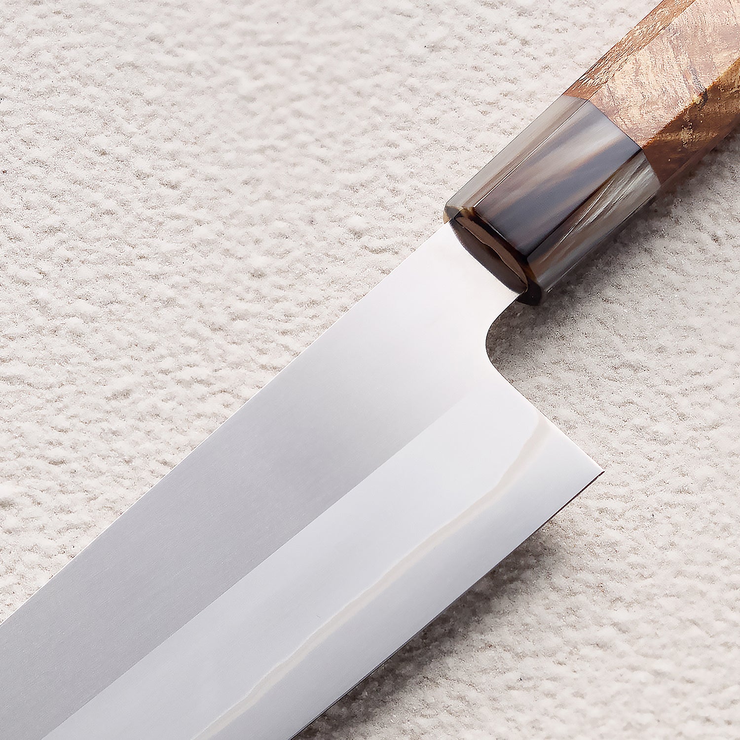 Satin ZDP-189 Kiritsuke Knife with Maple Burl & Buffalo Horn Handle 枫木瘤牛角zdp砂光厨房刀(切付)