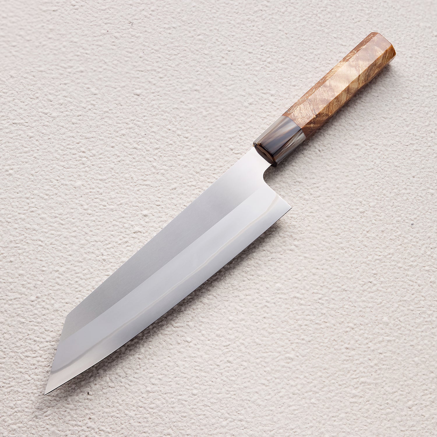 Satin ZDP-189 Kiritsuke Knife with Maple Burl & Buffalo Horn Handle 枫木瘤牛角zdp砂光厨房刀(切付)