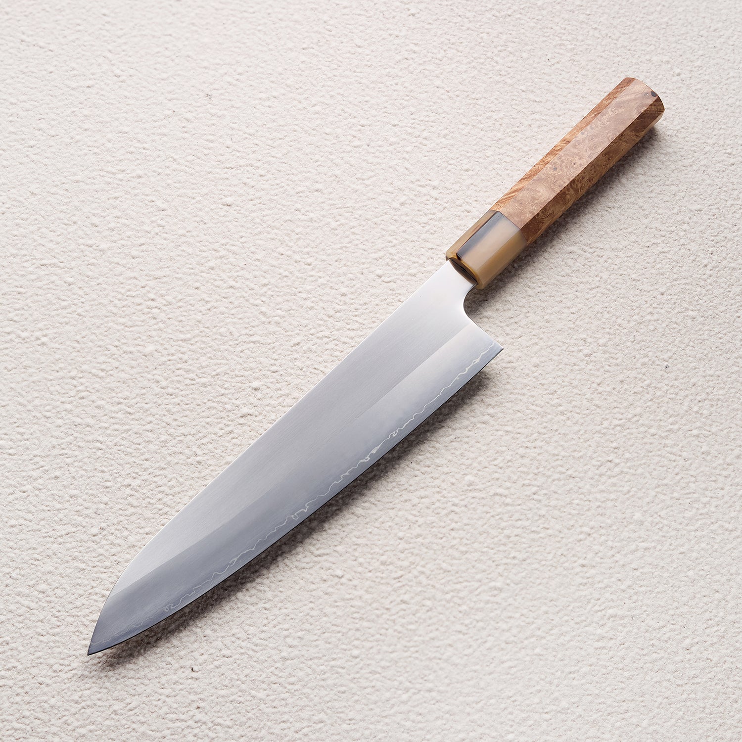 Satin ZDP-189 Gyuto Knife with Maple Burl & Buffalo Horn Handle 枫木瘤牛角zdp砂光厨房刀(牛刀)