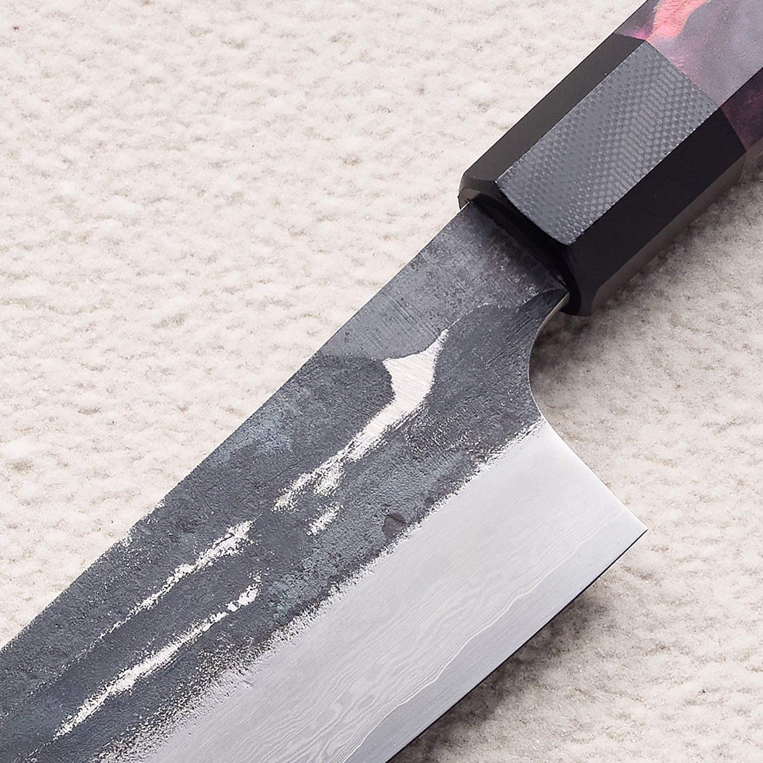 Forged Damascus Kitchen Knife with Colored Wood Handle 彩木锻打大马士革厨房刀