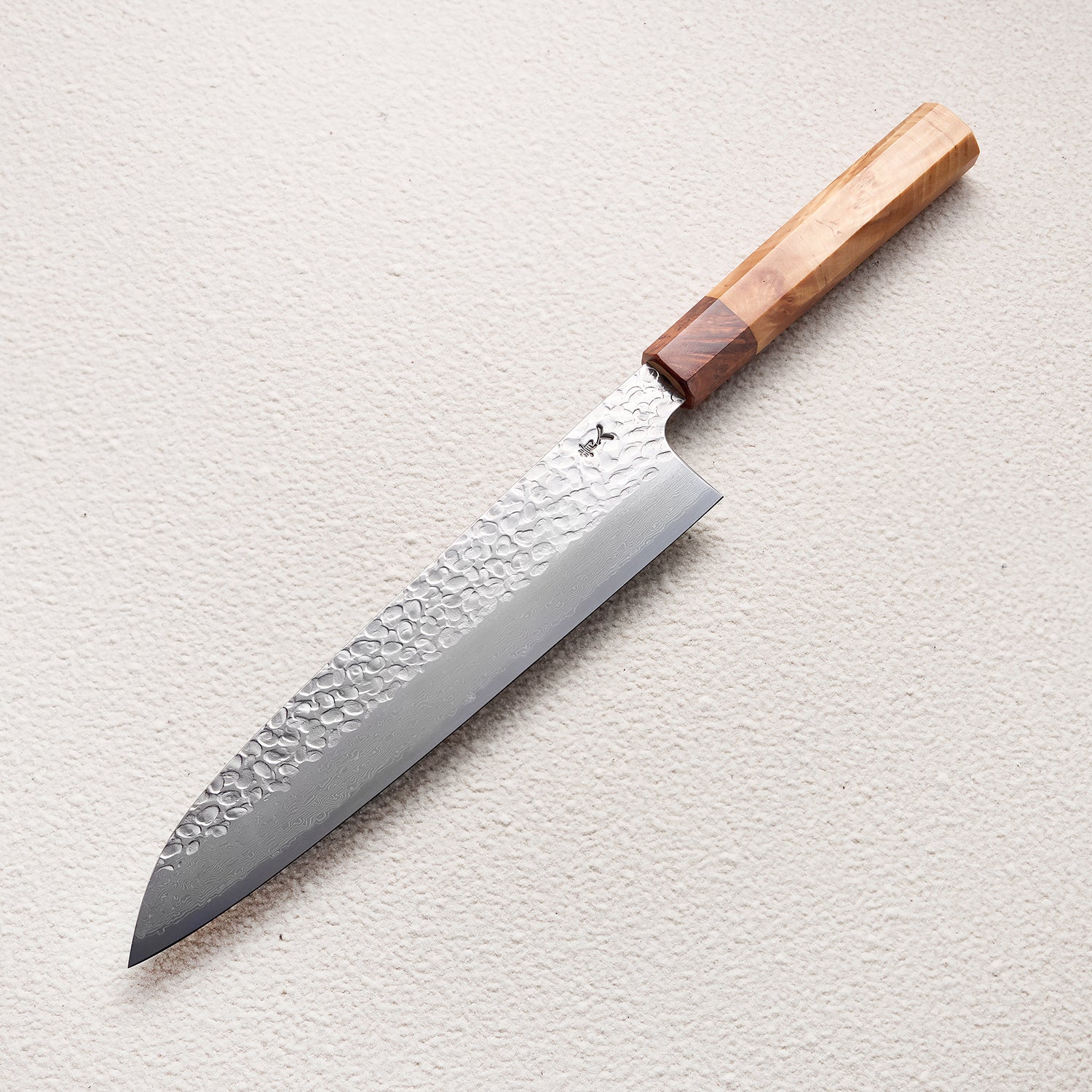 Hammered VG10 Damascus Kitchen Knife with Maple Burl Handle