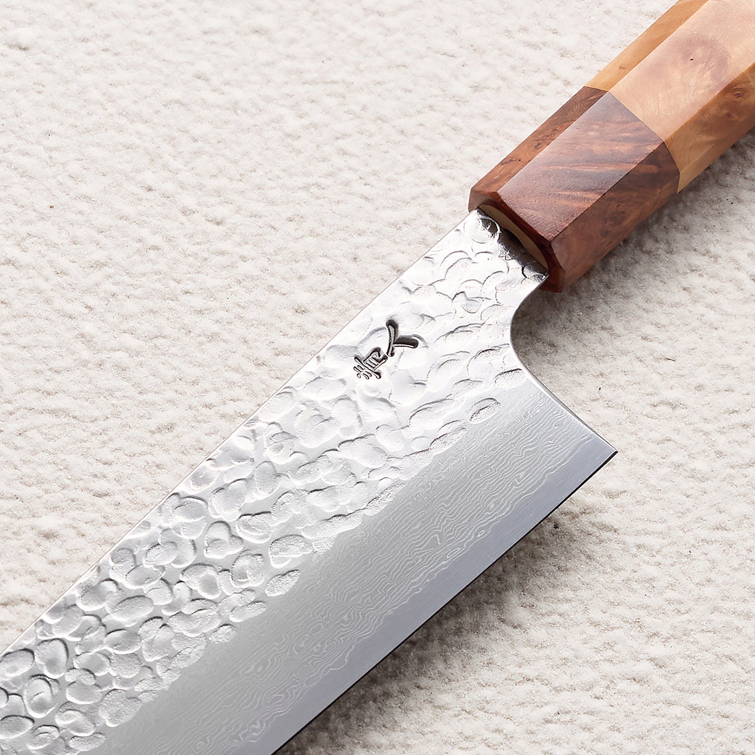 Hammered VG10 Damascus Kitchen Knife with Maple Burl Handle