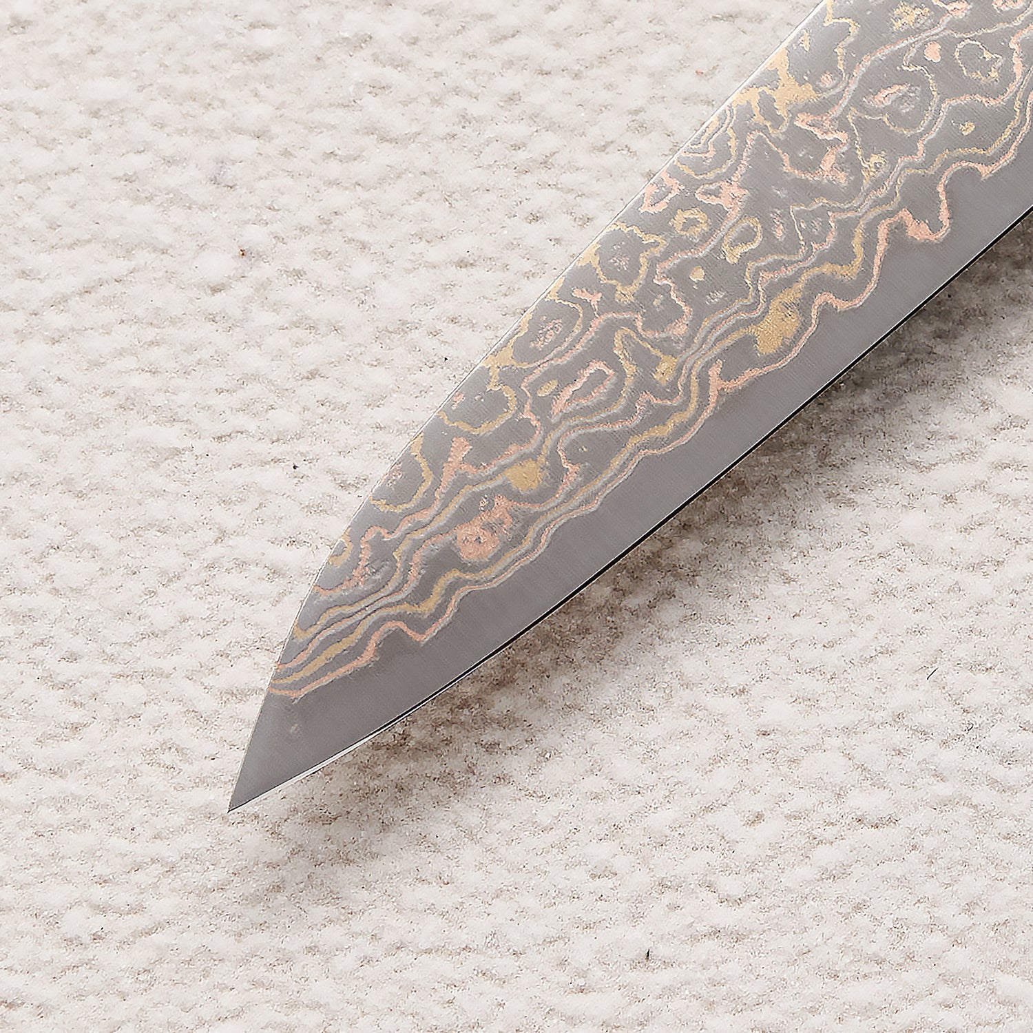 Copper Damascus Petty Knife with Blue Colored Wood Handle 蓝彩木petty铜大马士革厨房刀