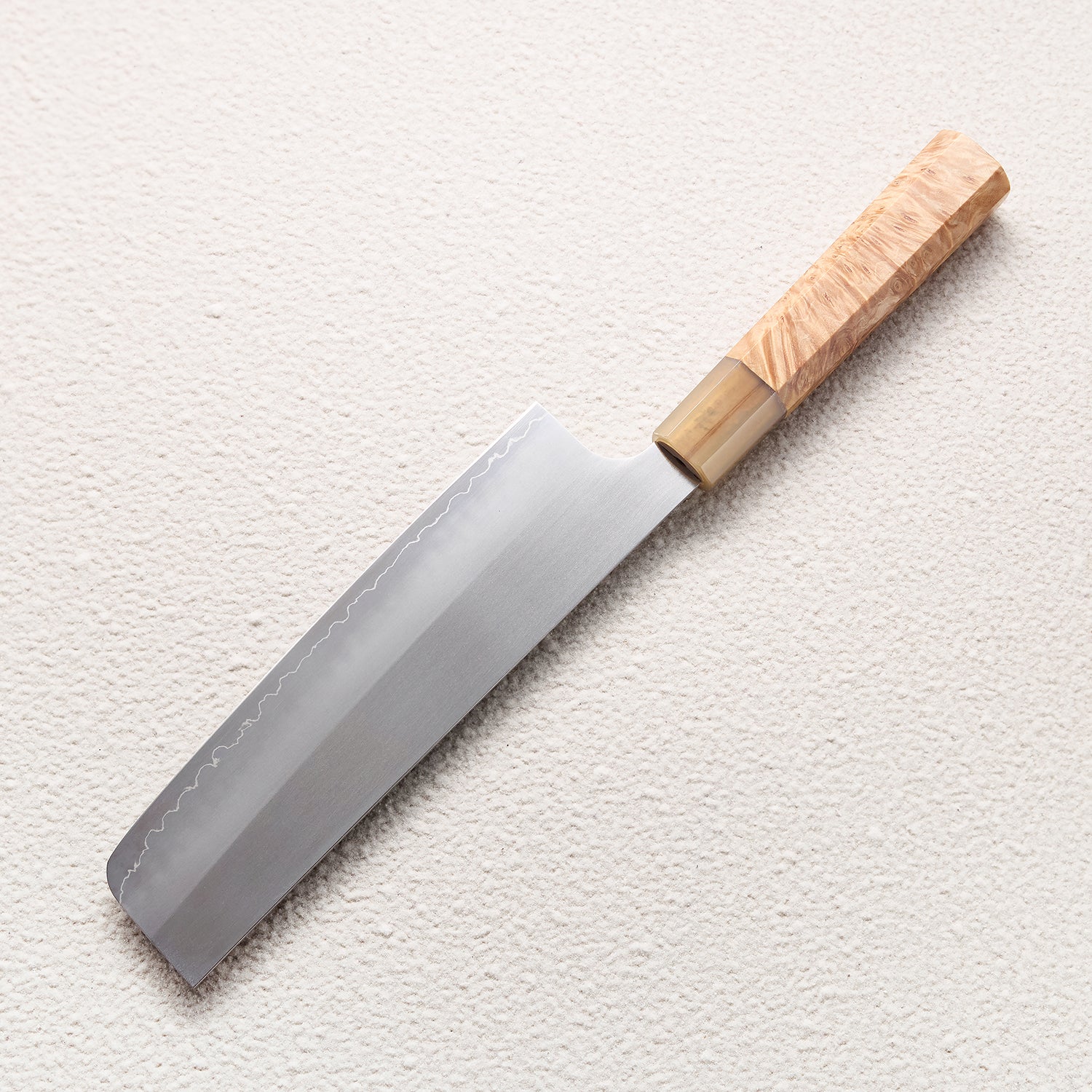 Satin ZDP-189 Nakiri Knife with Maple Burl & Buffalo Horn Handle 枫木瘤牛角ZDP砂光厨房刀(菜切)