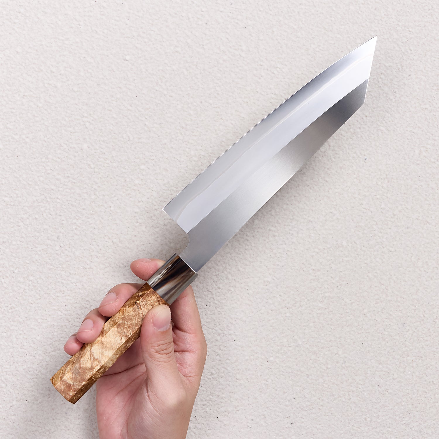 Satin ZDP-189 Kiritsuke Knife with Maple Burl & Buffalo Horn Handle 枫木瘤牛角zdp砂光厨房刀(切付)