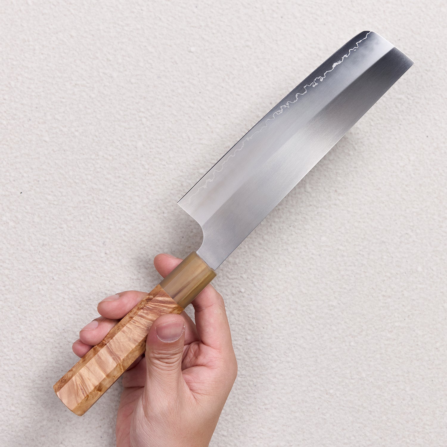 Satin ZDP-189 Nakiri Knife with Maple Burl & Buffalo Horn Handle 枫木瘤牛角ZDP砂光厨房刀(菜切)