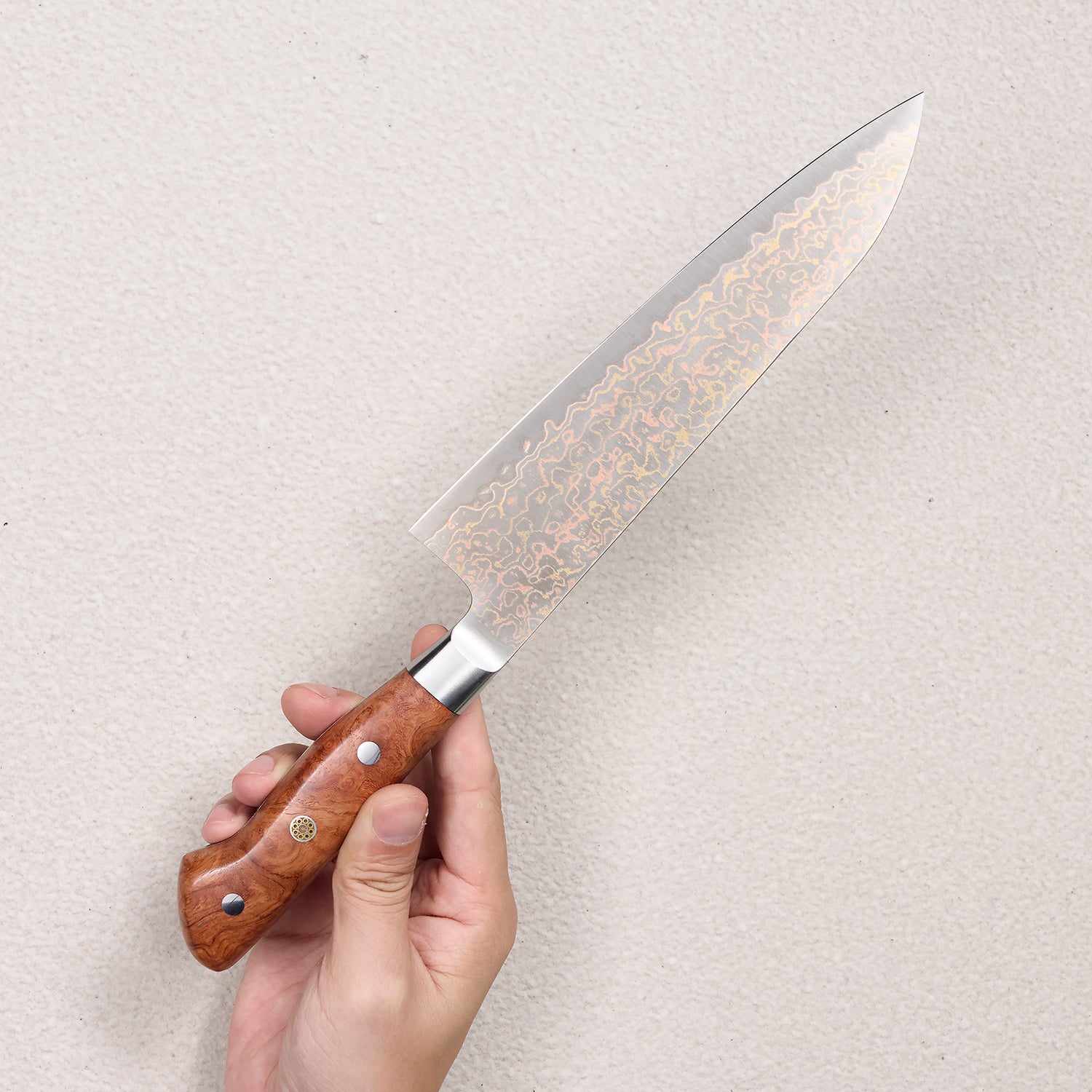 Copper Damascus Gyuto Knife with Iron Sand Handle 砂铁牛刀铜大马士革厨房刀