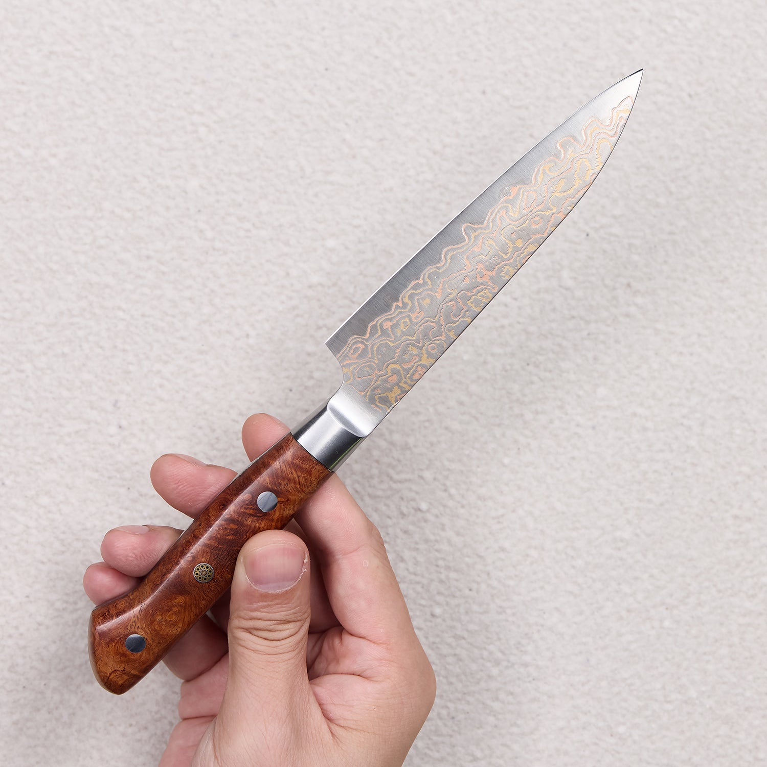 Copper Damascus Petty Knife with Iron Sand Handle 砂铁petty铜大马士革厨房刀