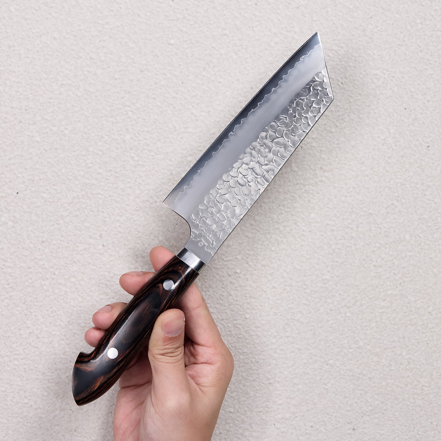 Hammered Ginsan (Silver Steel #3) Bunka Knife with Colored Wood Handle 彩木锤纹银三厨房刀(文化刀)