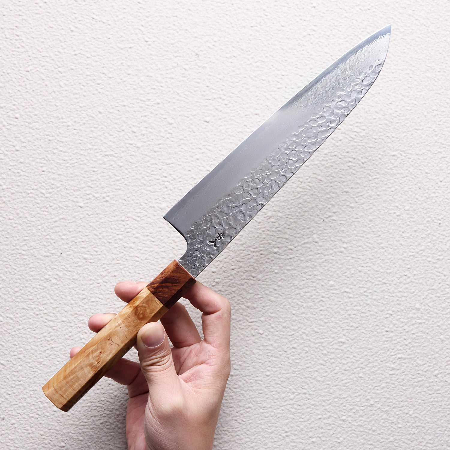 Hammered VG10 Damascus Kitchen Knife with Maple Burl Handle