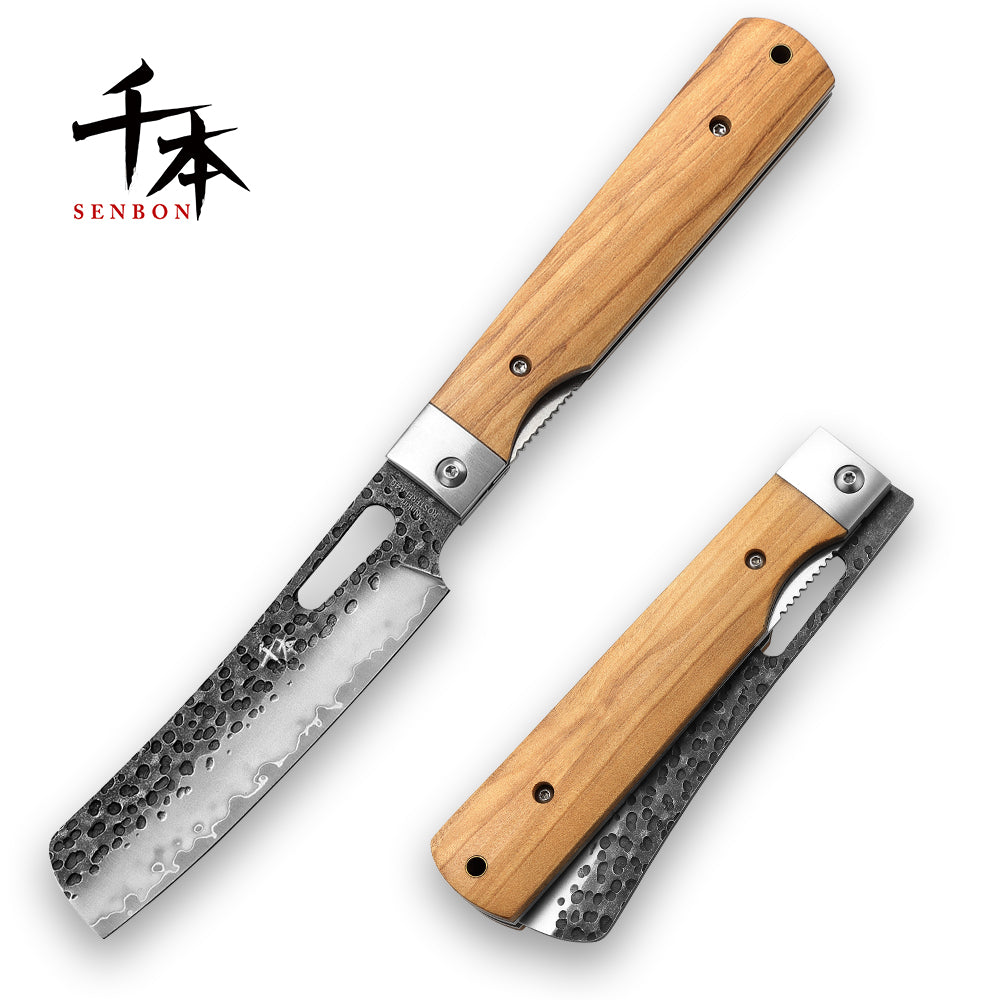 SENBON YJ-02 Folding Chef Knife Outdoor Portable knife 440 Forged Steel+olive wood handle