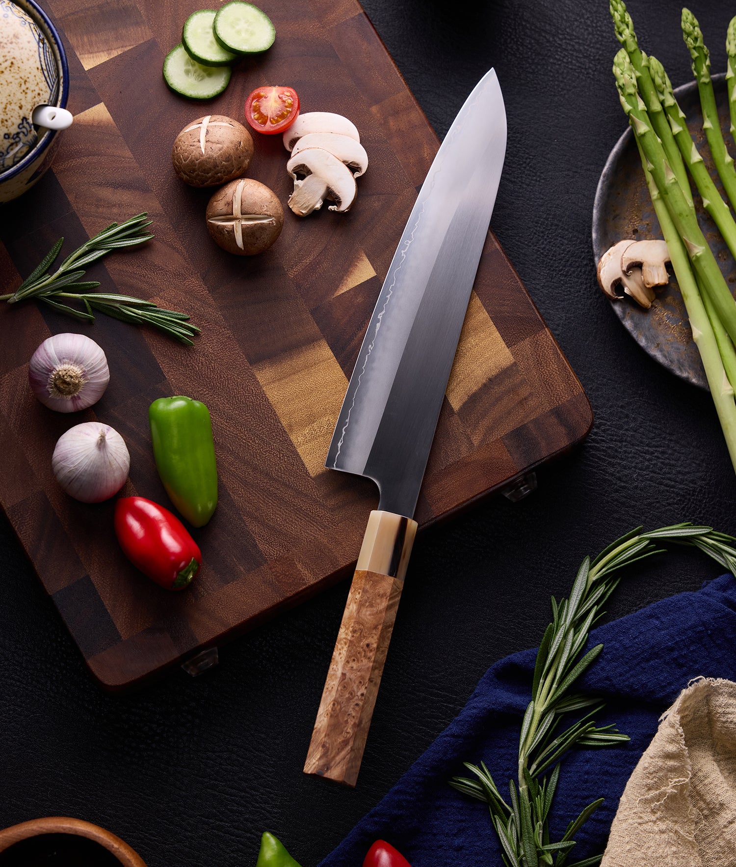 Satin ZDP-189 Gyuto Knife with Maple Burl & Buffalo Horn Handle 枫木瘤牛角zdp砂光厨房刀(牛刀)