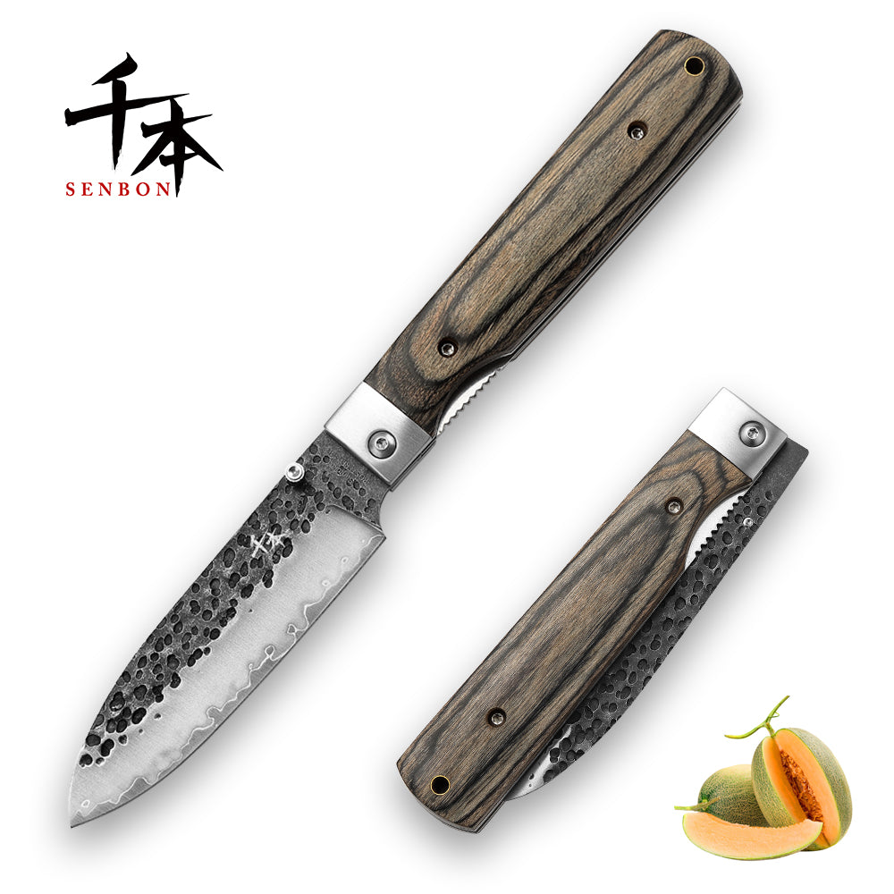 SENBON KJ-03 Folding Chef Knife Outdoor Portable knife 440 Forged Steel+Colorful Wood handle