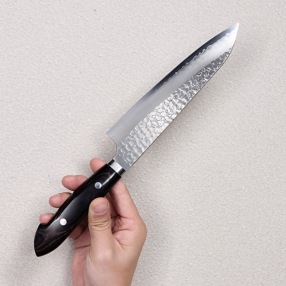 Hammered Ginsan (Silver Steel #3) Gyuto Knife with Colored Wood Handle 彩木锤纹银三厨房刀(牛刀)