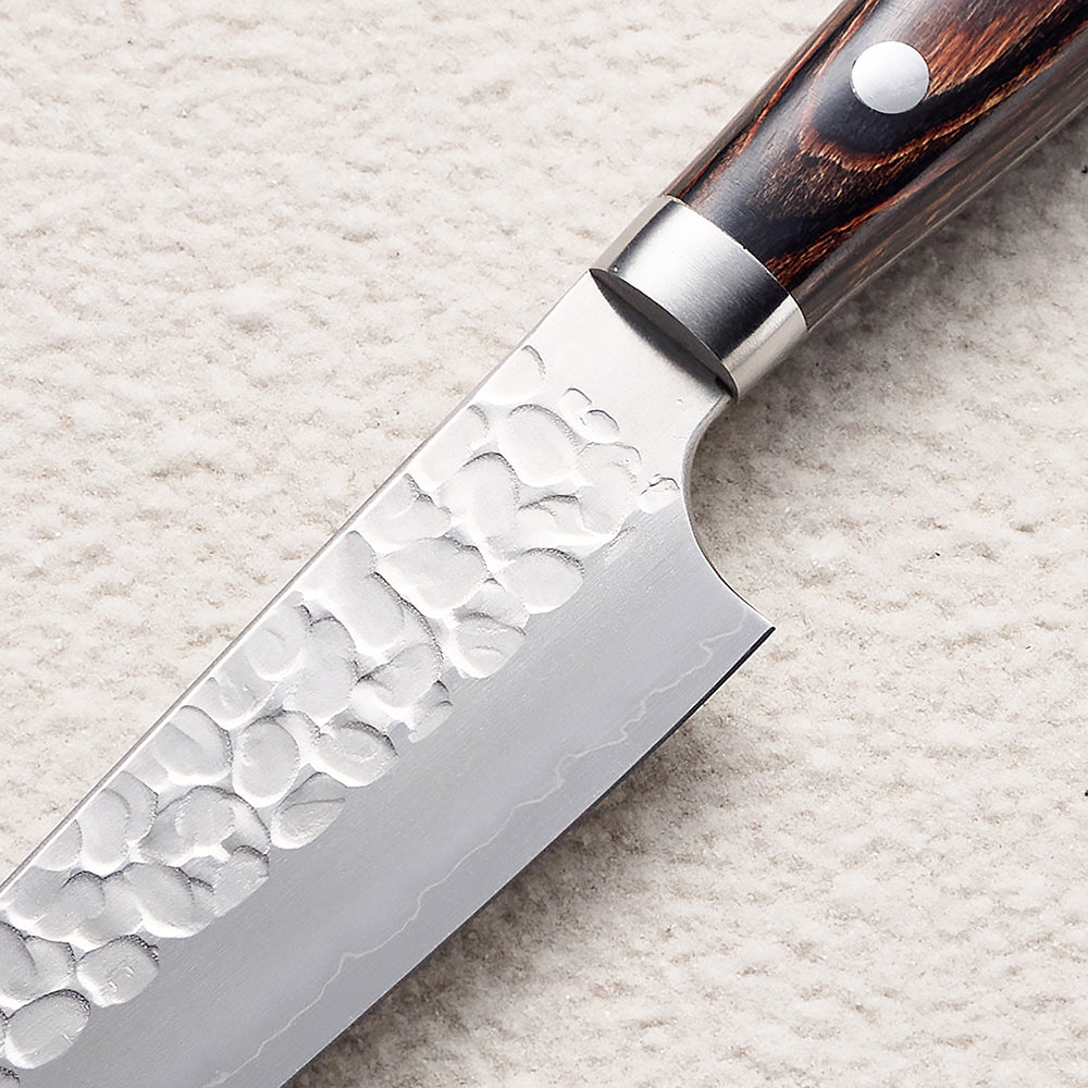 Hammered Ginsan (Silver Steel #3) Petty Kitchen Knife with Colored Wood Handle 彩木锤纹银三厨房刀(petty)