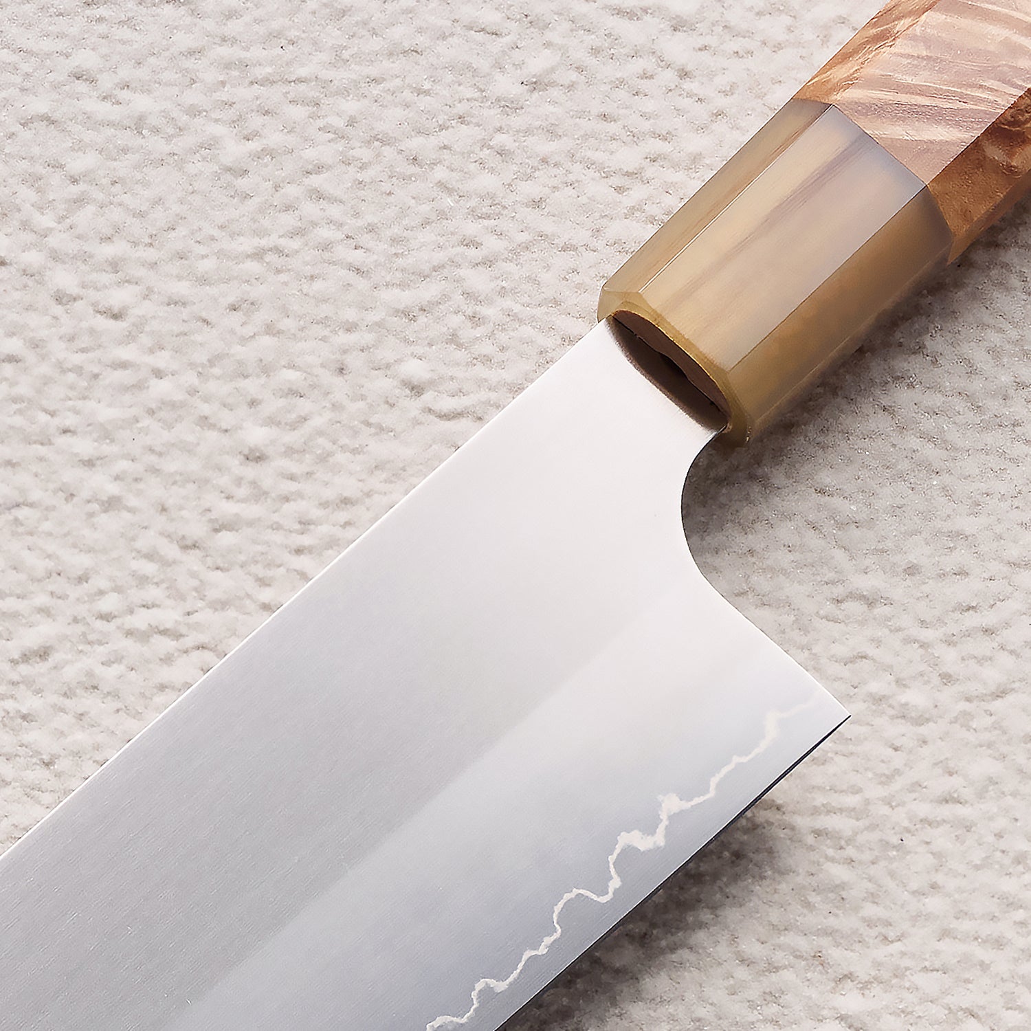 Satin ZDP-189 Nakiri Knife with Maple Burl & Buffalo Horn Handle 枫木瘤牛角ZDP砂光厨房刀（菜切）