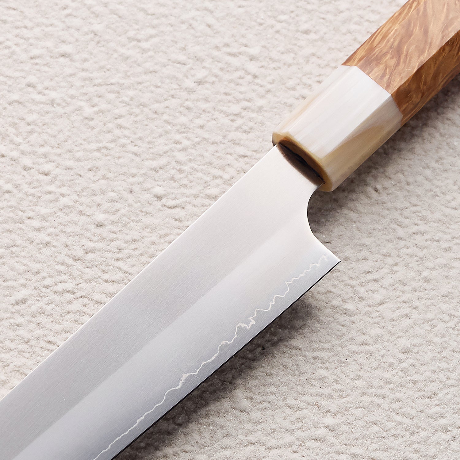 Satin ZDP-189 Sujihiki Knife with Maple Burl & Buffalo Horn Handle 枫木瘤牛角ZDP砂光厨房刀（筋引）