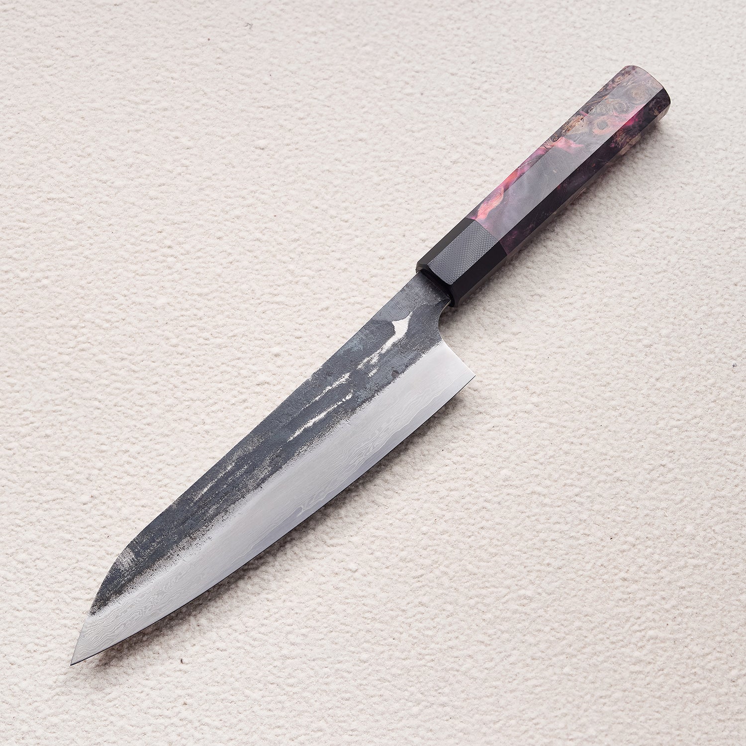 Forged Damascus Kitchen Knife with Colored Wood Handle 彩木锻打大马士革厨房刀