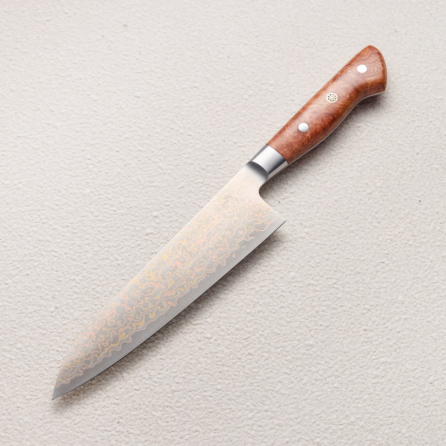 Copper Damascus Gyuto Knife with Iron Sand Handle 砂铁牛刀铜大马士革厨房刀
