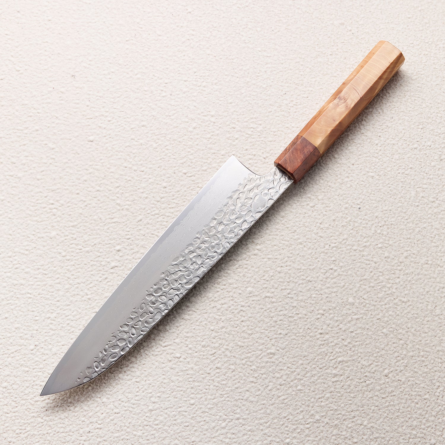 Hammered VG10 Damascus Kitchen Knife with Maple Burl Handle