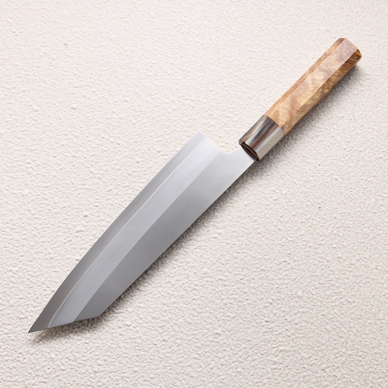 Satin ZDP-189 Kiritsuke Knife with Maple Burl & Buffalo Horn Handle 枫木瘤牛角zdp砂光厨房刀（切付）