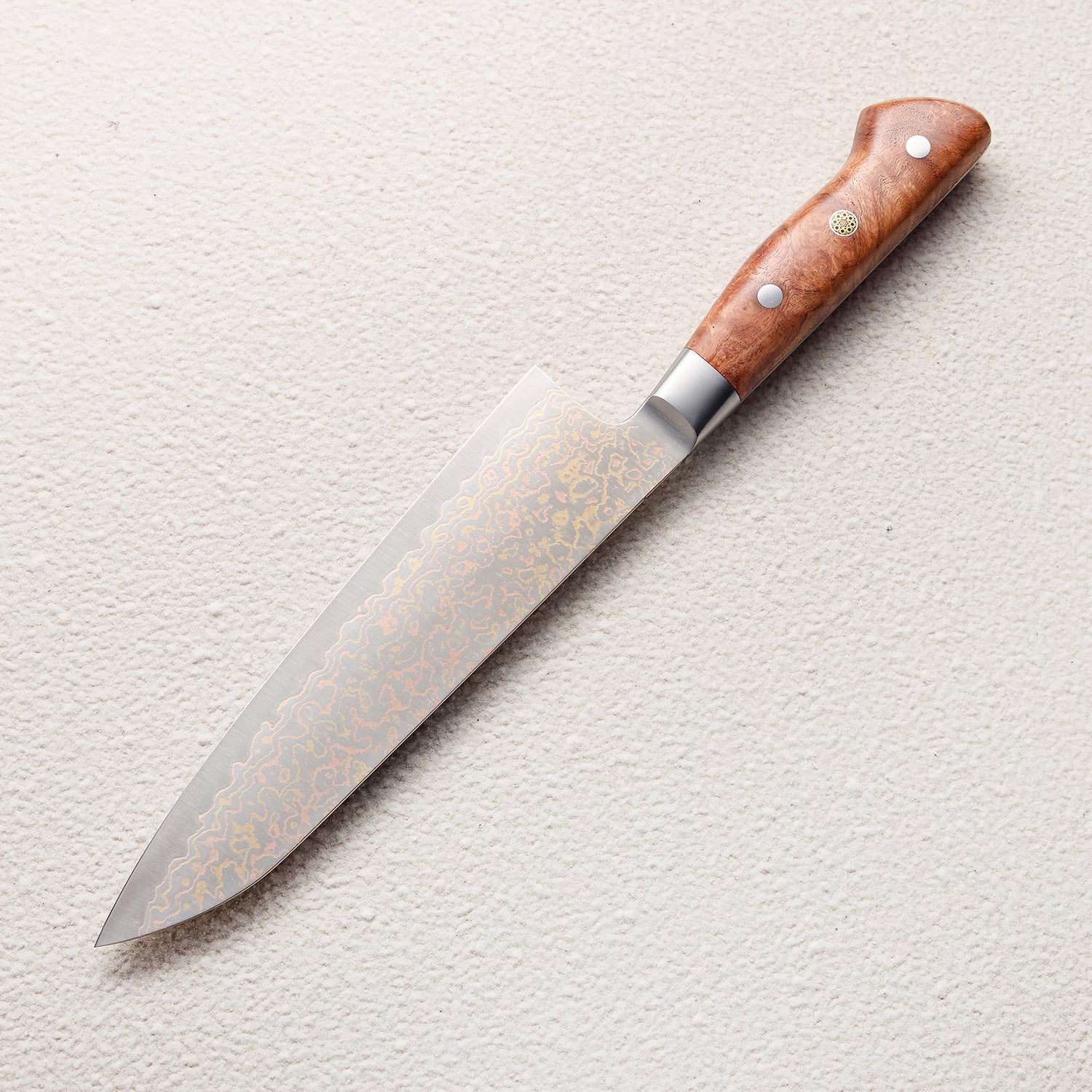 Copper Damascus Gyuto Knife with Iron Sand Handle 砂铁牛刀铜大马士革厨房刀