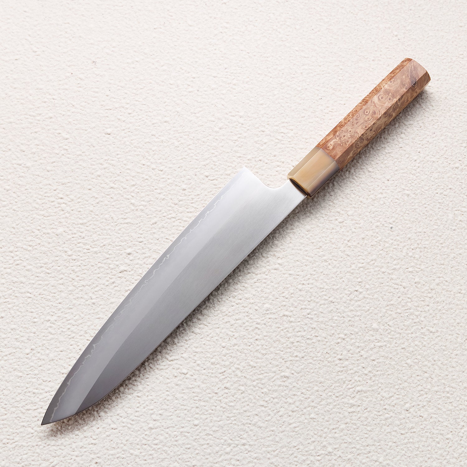 Satin ZDP-189 Gyuto Knife with Maple Burl & Buffalo Horn Handle 枫木瘤牛角zdp砂光厨房刀（牛刀）