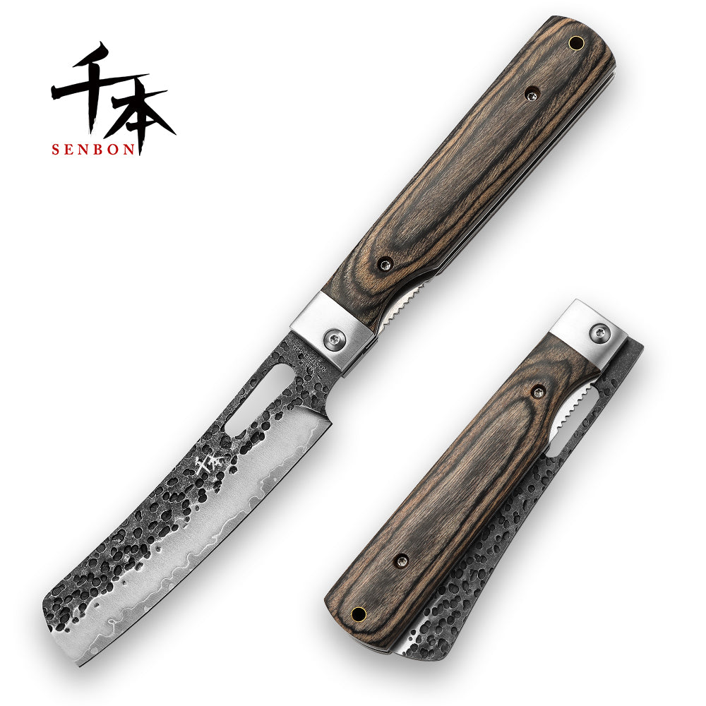 SENBON KJ-03 Folding Chef Knife Outdoor Portable knife 440 Forged  Steel+Colorful Wood handle