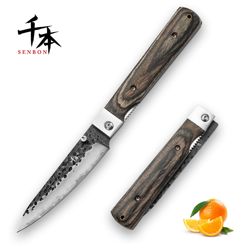SENBON KJ-03 Folding Chef Knife Outdoor Portable knife 440 Forged  Steel+Colorful Wood handle