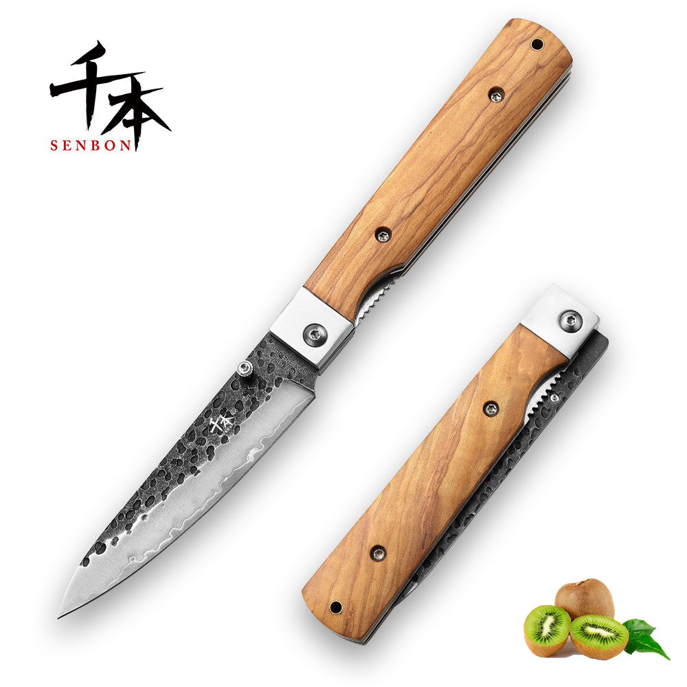 SENBON YJ-02 Folding Chef Knife Outdoor Portable knife 440 Forged  Steel+olive wood handle