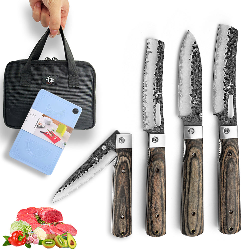 SENBON KJ-03 Folding Chef Knife Outdoor Portable knife 440 Forged  Steel+Colorful Wood handle