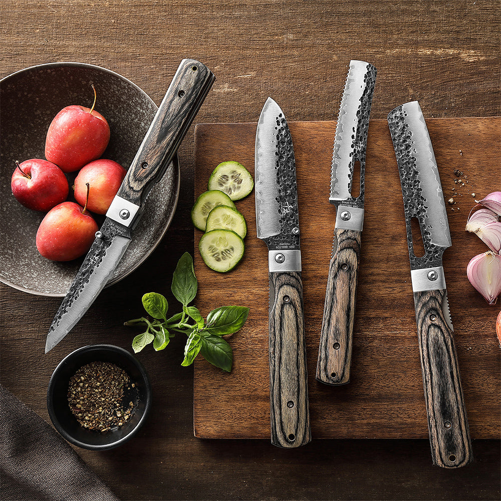 SENBON KJ-03 Folding Chef Knife Outdoor Portable knife 440 Forged  Steel+Colorful Wood handle