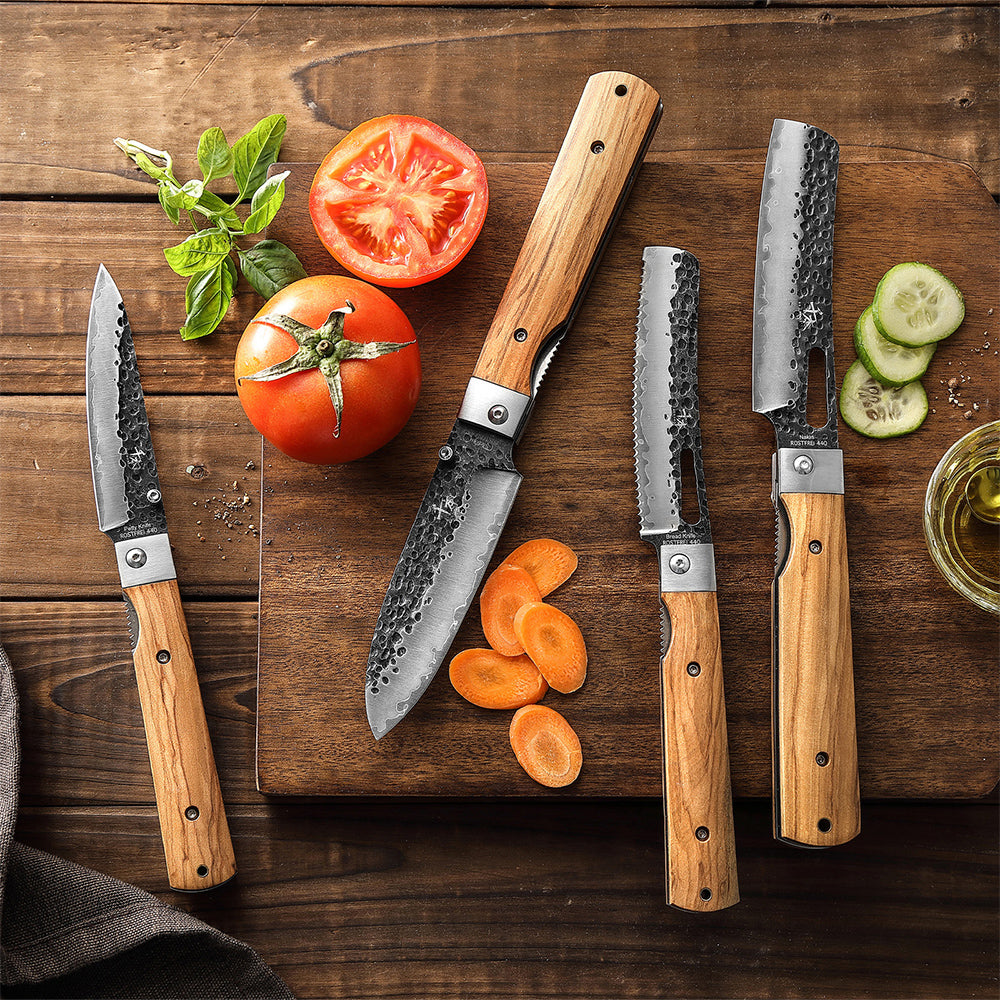 SENBON YJ-02 Folding Chef Knife Outdoor Portable knife 440 Forged  Steel+olive wood handle